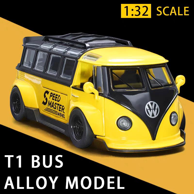 DDM Volkswagen T1 Transporter Bus Modified Simulation Diecast & Toy Vehicles Sounds & Light Pull Back Car 1:32 Alloy Model