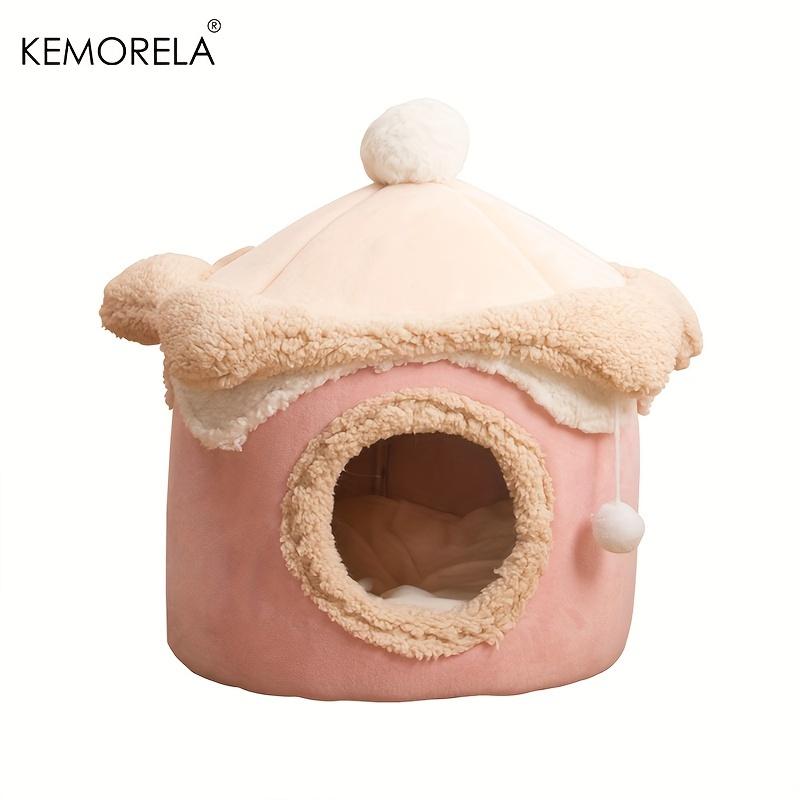 Gemütliches Haustierhaus im Prinzessinnen-Stil für Katzen und Hunde - Warmes Polyester Einfache Montage Perfekt für Herbst/Winter Warmes Katzenbett