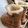 Winter Women's Mid-tube Cotton Boots Fashion Round Toe Side Zipper Platform Anti-slip Wear-resistant Flat Snow Boots Botas Mujer