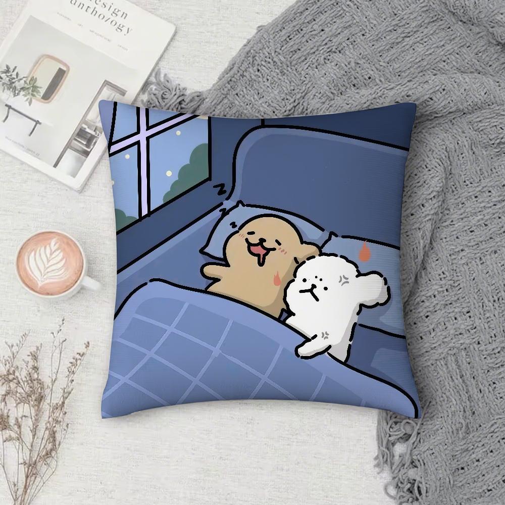 Cartoon Line Dog Maltese Pillow Case Square Double-Sided Printing Sofa Cushion Cover Pillowcase Bedroom Bedside