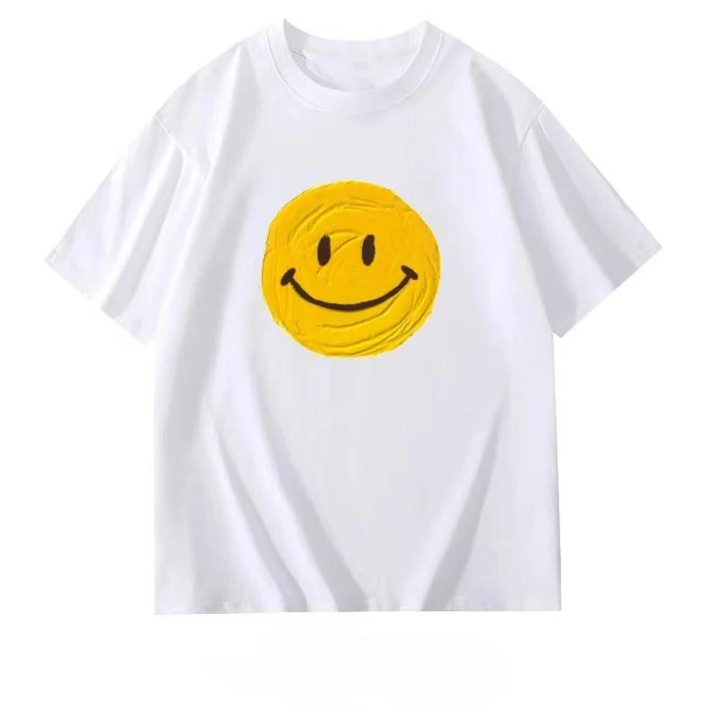 Хлопковые футболки с графикой в виде улыбающегося лица Топы Корейские Женская одежда Y2k Топ Футболка Женская Харадзюку S