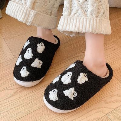 Cross-border Spot Halloween Little Ghost Fluffy Slippers Couple Home Cotton Slippers Non-slip Thermal Cotton Slippers