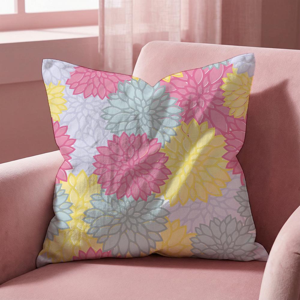 Dahlia Flower Pattern Cushion Cover Multi-Scene Pillow Cover for Home & Car - Reversible, Soft & Durable for Daily Use
