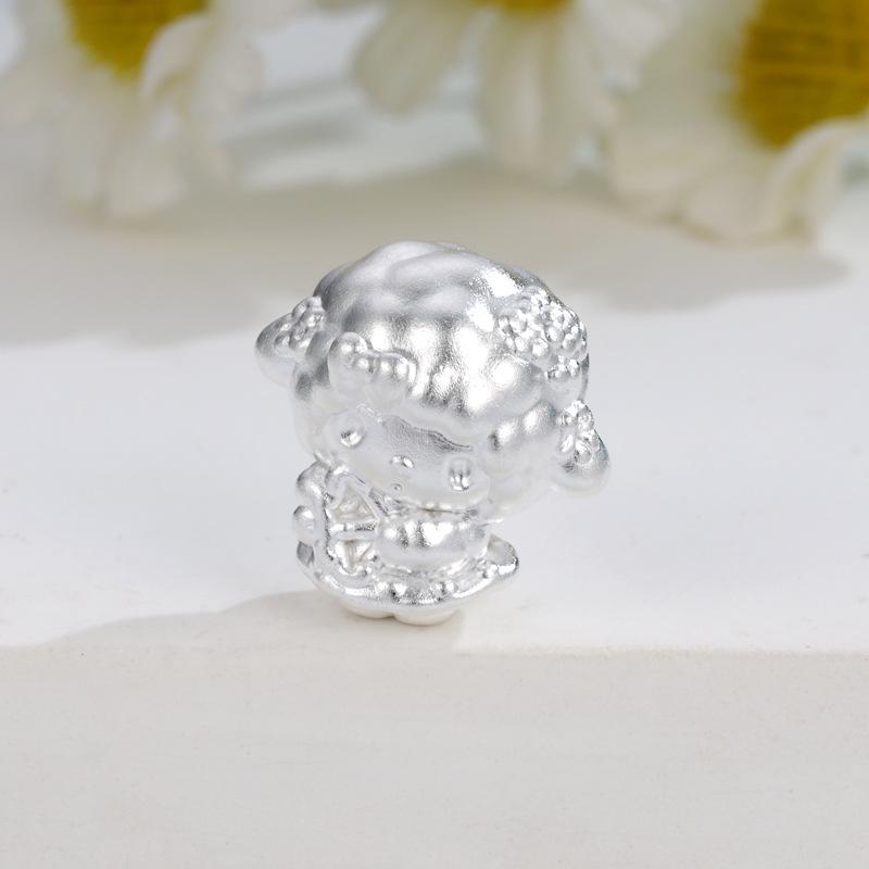 Sterling Silver 999 Cupid Bride Sheep Charm with Hand-woven Rope