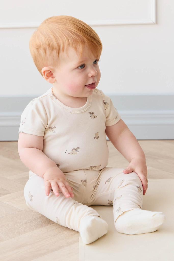 Organic Cotton Short Sleeve Bodysuit Sasha Puppy Tofu JBCO251241 Baby IVR 70 [Jamie Kay]