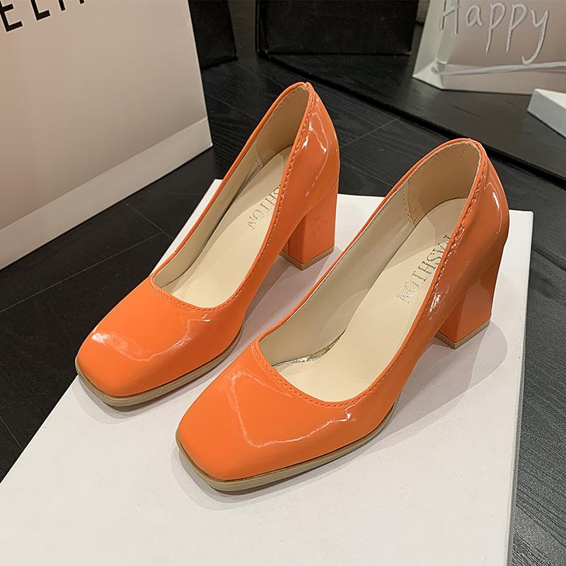 Fashion Autumn New Thick Heel Shoes Women's Fashion Square Head Shallow Mouth Slip-on Non-slip Low High Heels