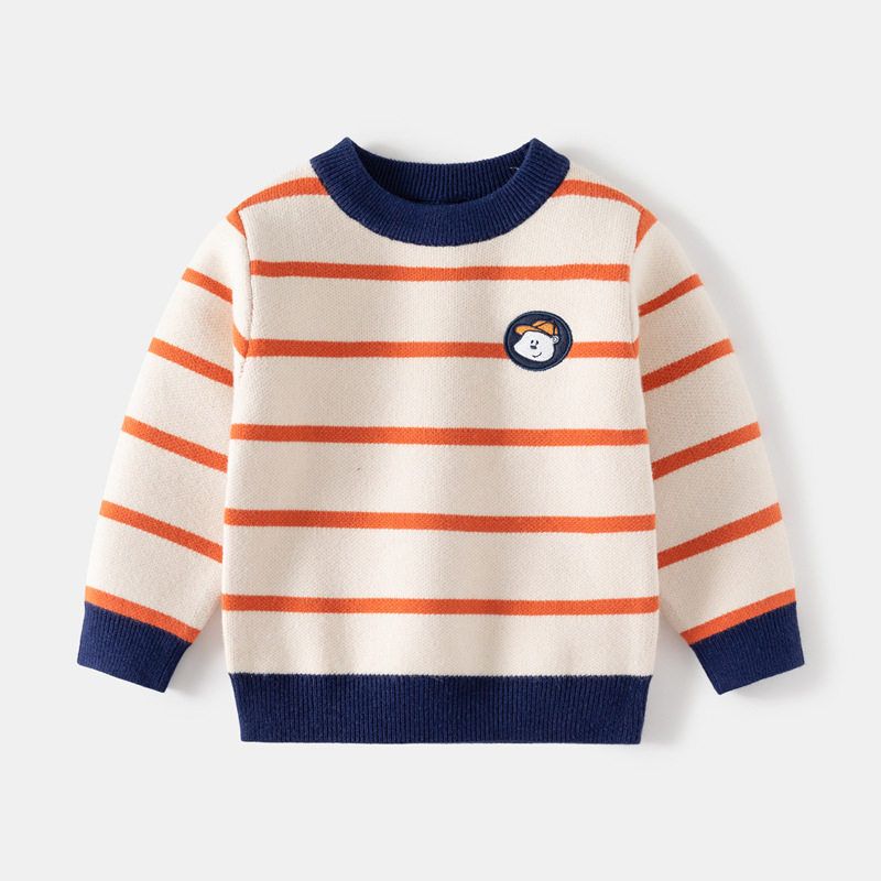 Children s Striped Sweater Autumn and Winter Boys Pullover Sweater K-style Children s Undershirt Baby Bear Knitwear Off-White Stripes 100