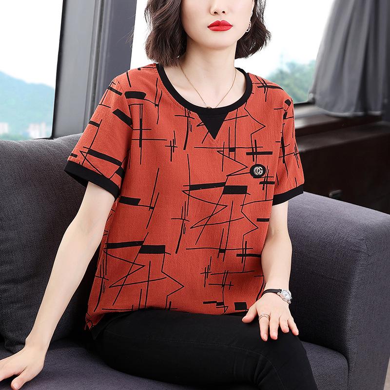 Women's 2023 Summer Korean Style Loose Fit T-Shirt - Belly Covering, Short-Sleeved, Plus Size Top for Middle-Aged Ladies