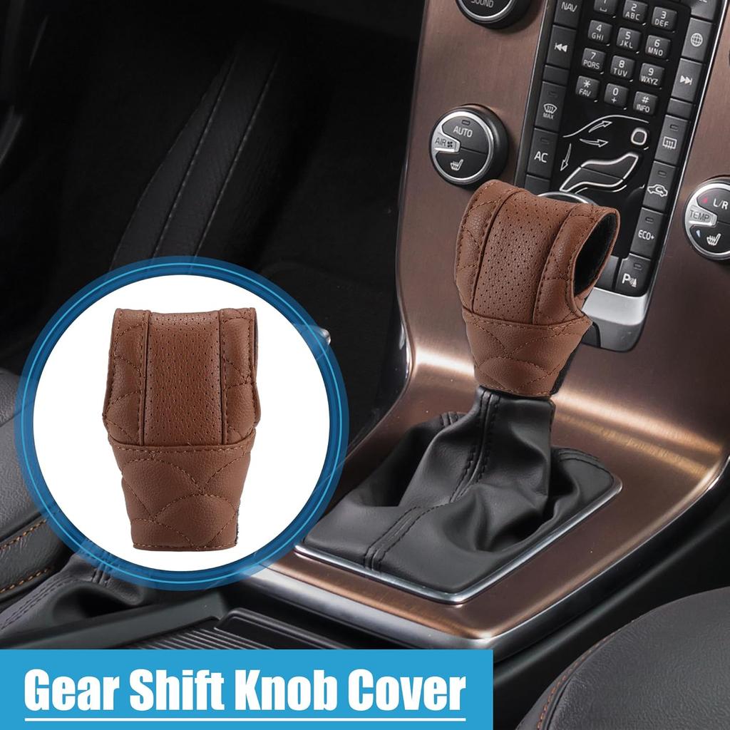 Car Shift Knob Cover Universal Vehicle Interior Shift Gear Cover Trim Accessories Decorative Faux Leather Brown