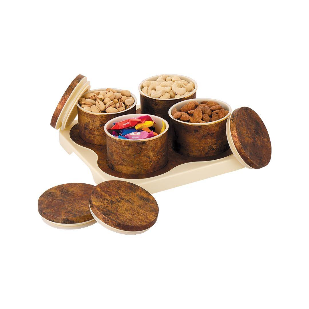 

Набор подносов из 4 шт. (по 450 мл каждый),Коробка для хранения сухого корма I Премиальный подарочный набор I Многоцелевая коробка l Для подачи сладостей, шоколада, конфет - Рустикальный коричневый