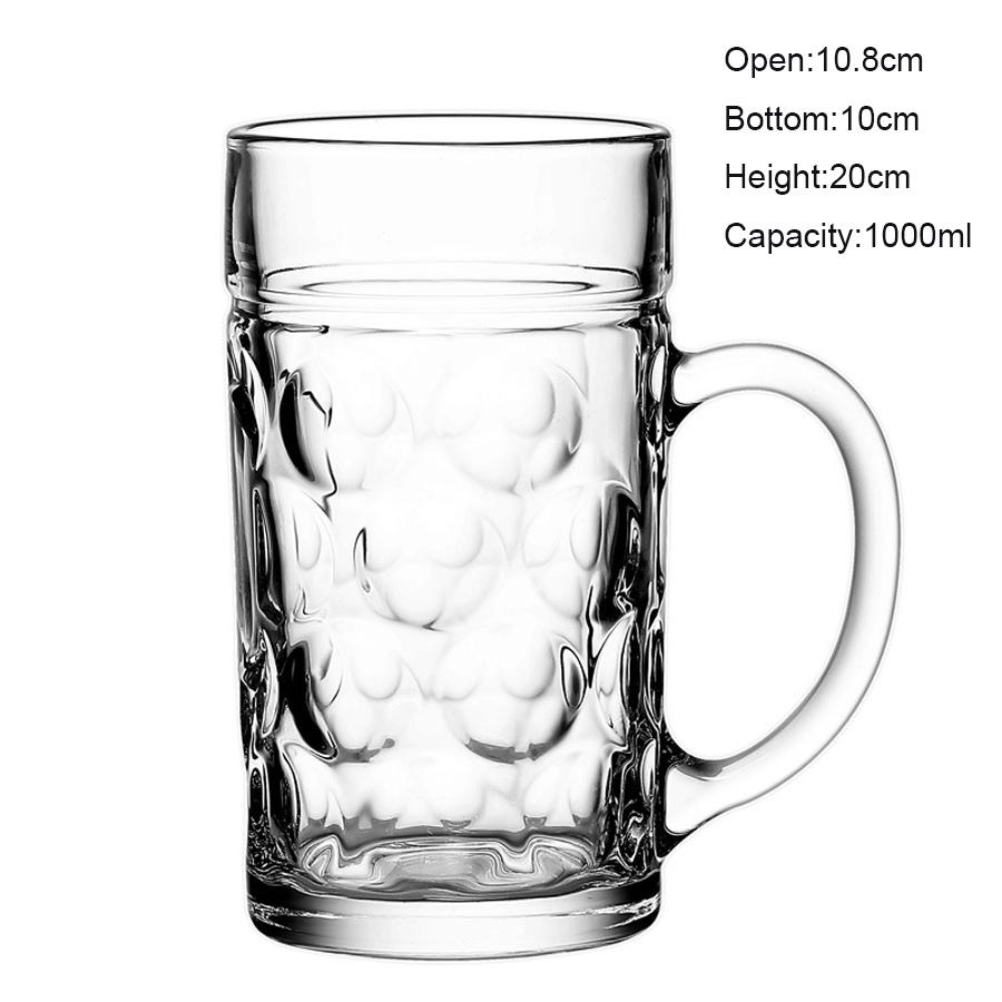 Neuer Eingang 1000ml Große Kapazität Mit Griff Großes Gemustertes Glas Bierkrug Dick Hitzebeständig Teetasse Großer Fassbierkrug