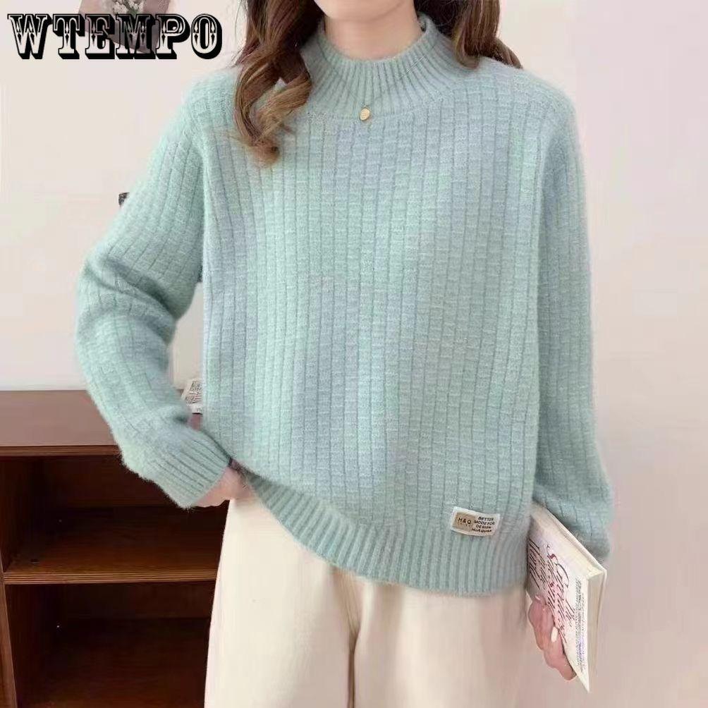 Women's Semi High Neck Sweater Thick and Loose Top Autumn and Winter Base Sweater
