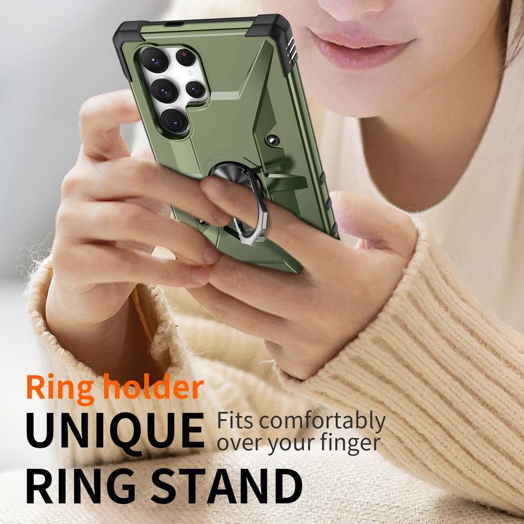 For Samsung Galaxy S22 S23 S24 S25 Ultra Plus A14 A34 A54 A15 5G Shockproof Heavy Duty Armor Phone Case Cover Ring Kickstand