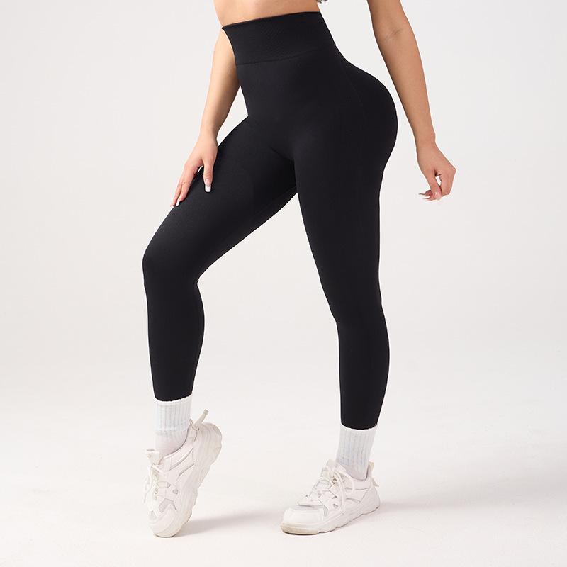 

High Waist Seamless Yoga Pants - Peach Butt, No Camel Toe, Sports Fitness Leggings, High Elastic Running Cycling Tights Large чорний