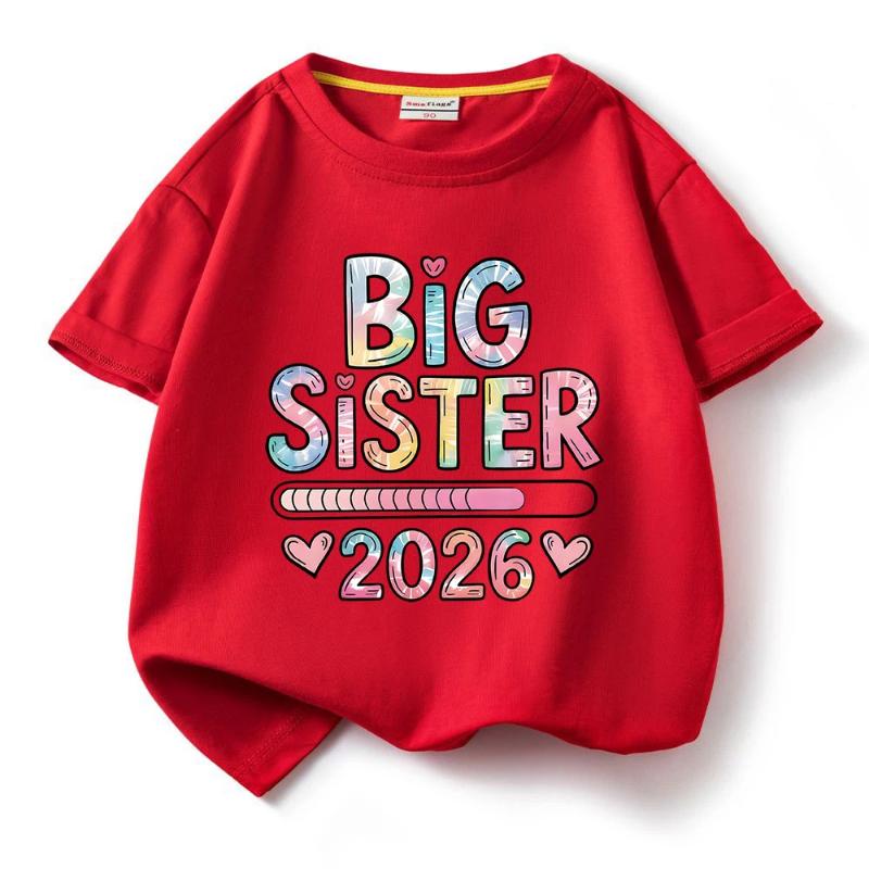 Neues Modell Kinder Baumwolle Kurzarm T-Shirt Großschwester Muster Mädchen T-Shirts Mädchen Oberteile Kurzarm
