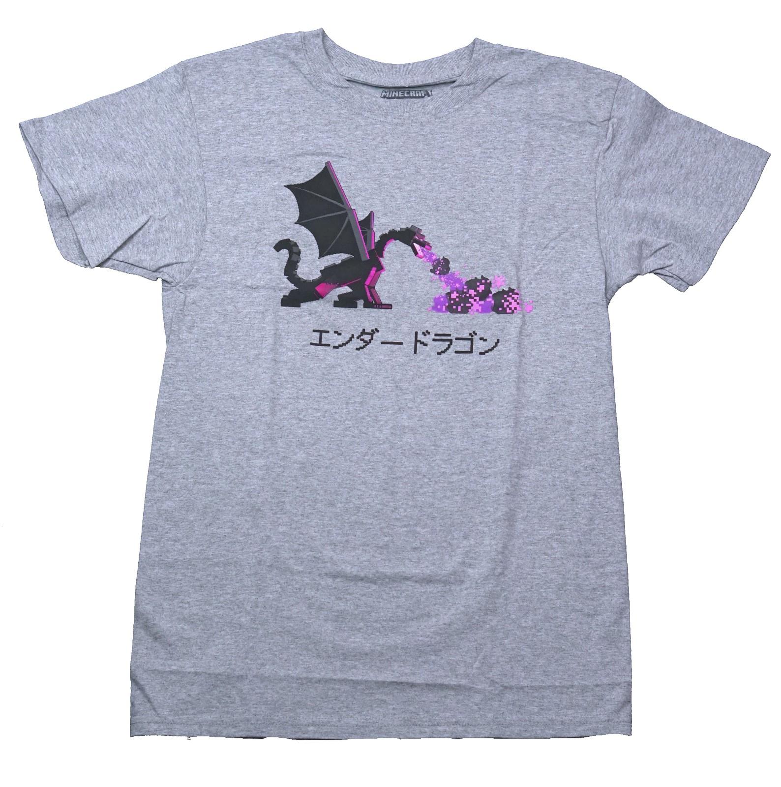 Minecraft Mens T-Shirt - Pixel Image of Dragon over Kanji Name L