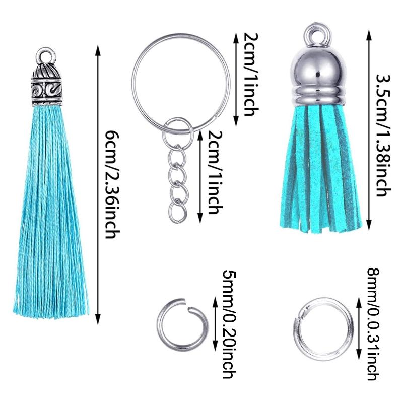 Tassels for Jewelry Making 48 pcs Leather Tassel Keychain Charms Bulk with 96pcs Jump Rings for Earrings for Key Chain C