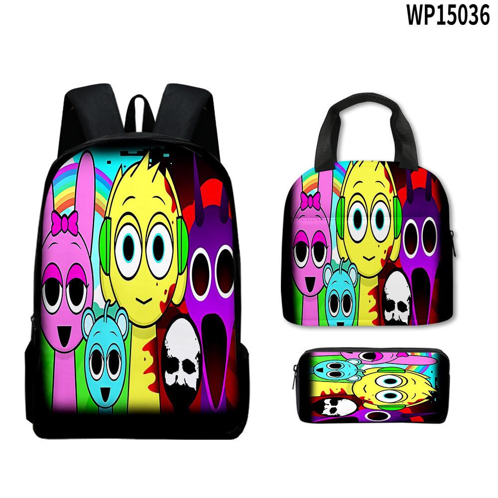 3d Game Sprunki Backpack With Waterproof Lunch Bag And Pencil Case School For
