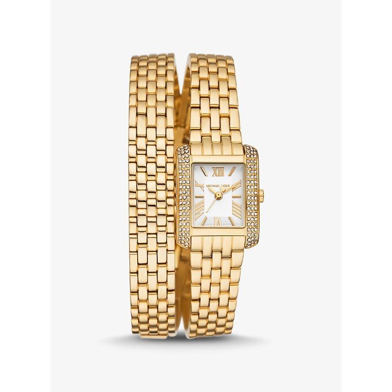Женские часы Michael Kors Petite Emery с паве, золотистого тона, с двойным ремешком, MK4833 золотой