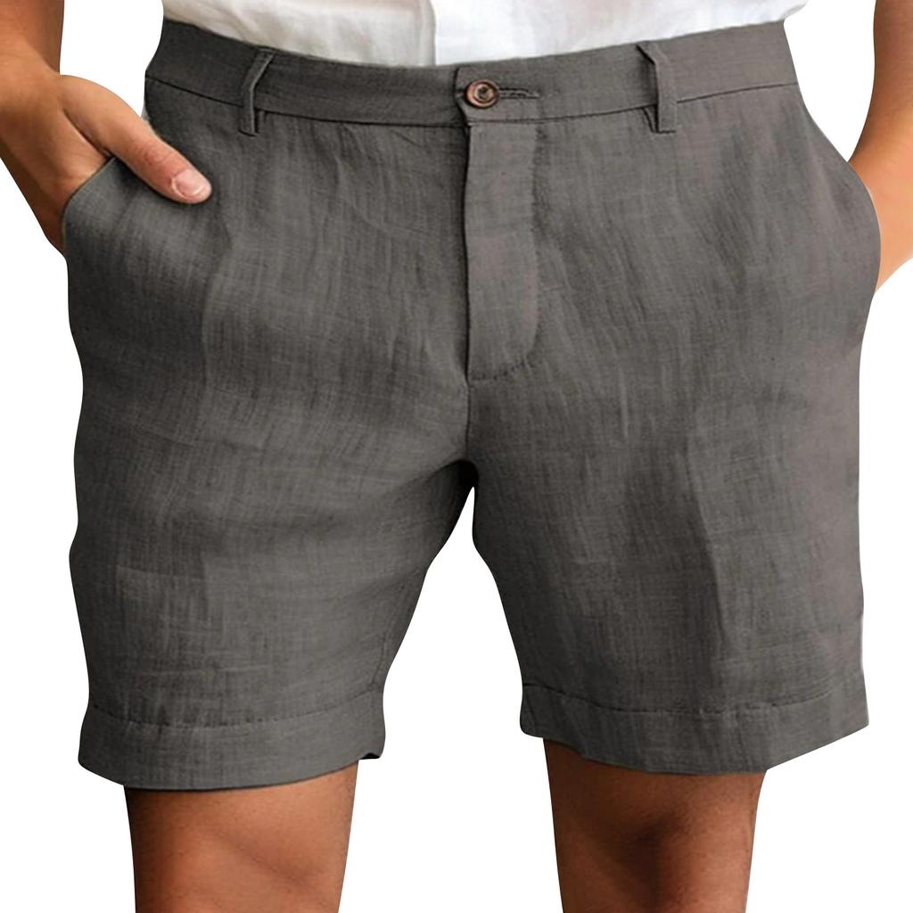 Herren Leinen-Shorts Klassische Passform Bund mit Knopfverschluss Atmungsaktives Leichtes Gewebe Lässige Sommerkleidung