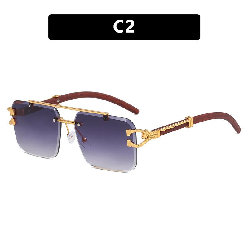 Double beam sunglasses frameless trimmed square sunglasses new European and American fashion leopard tide sunglasses wood grain