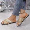European Cross Strap Sequin Summer 2024 Round Toe Women's Plus Size Thick Sole Slippers.