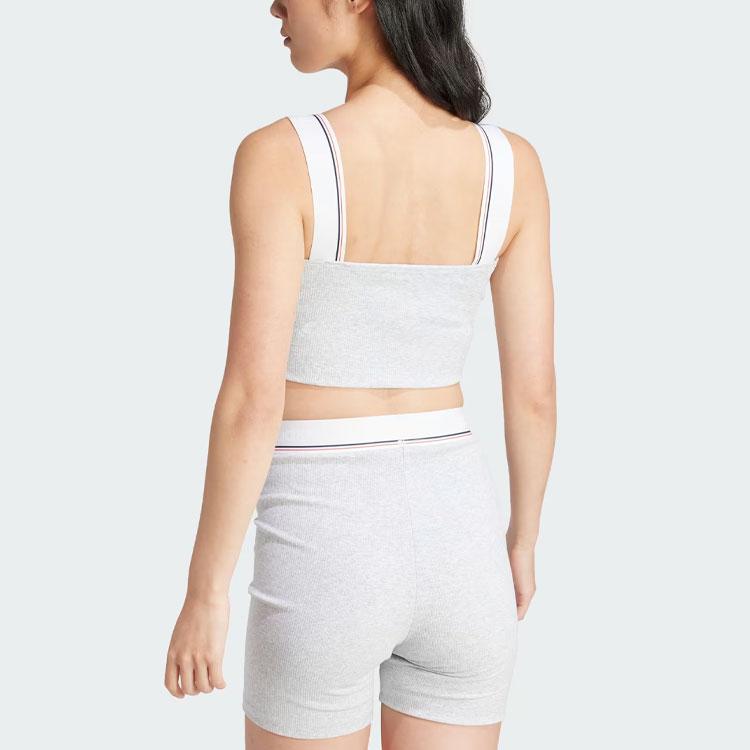 Adidas Originals Tape Bra Top Color Block Shoulder Strap Knitted Casual Sports Bra Women Underwear Light-Gray IT7300