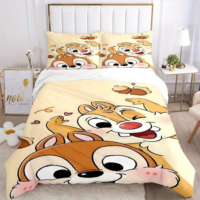 3pcs Chip 'n' Dale Printed Bedding Set, Breathable And Soft, Machine Washable, Christmas Gift, Suitable for Bedroom Decoration, 071