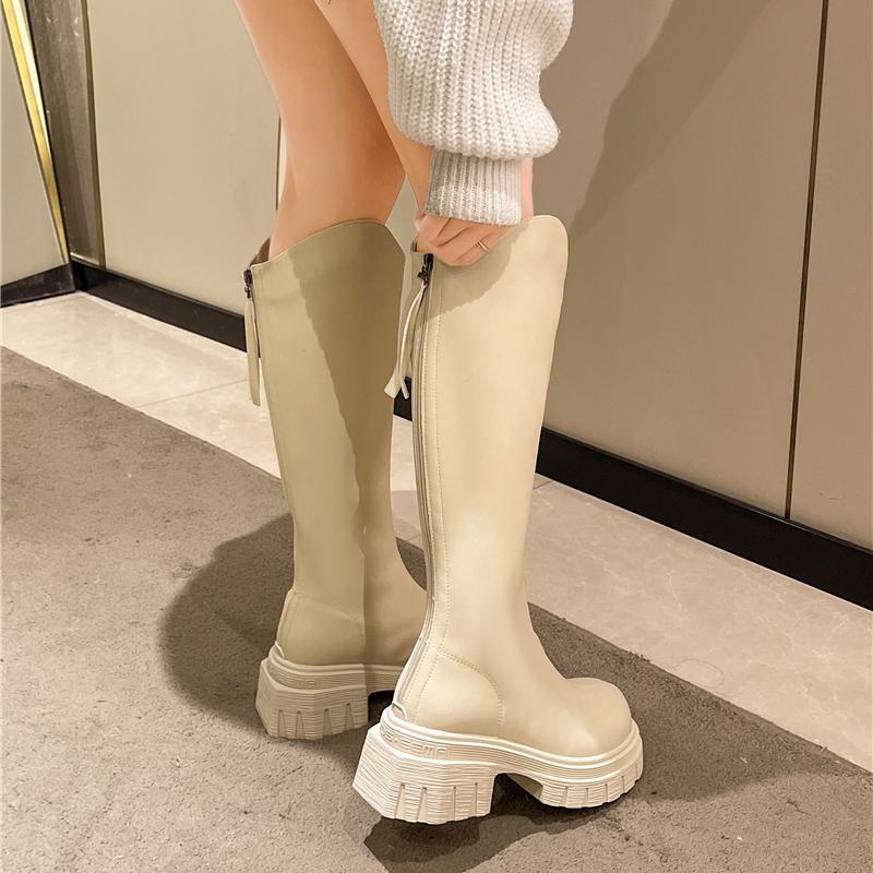 Mode Outdoor Winter Damen Schneestiefel Einfarbig Runde Spitze 2024 Heißer Verkauf Lässig Bequem Reißverschluss hinten Damen Kniehohe Stiefel