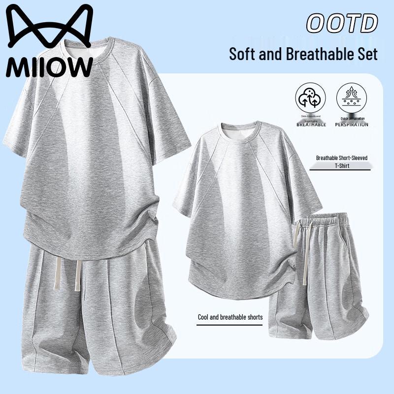 MiiOW Men s Summer Breathable Sports T-shirt & Shorts Set M