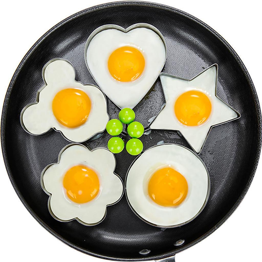Set of 5 pieces, stainless steel egg molds, silver egg ring molds of different shapes, used for frying eggs, etc