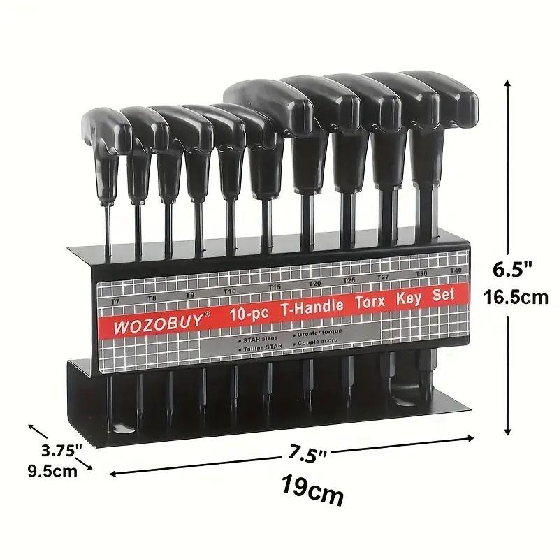 10PCS T-Handle Hex Key Allen Wrench Tool Set Or Star Metric T-Handle Hex Key Set Tools with Convenient Storage Stand for Car
