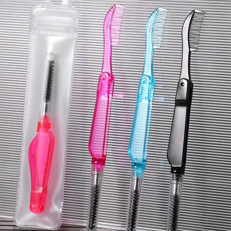 Portable Eyebrow Eyelash Shaper Eyelash Comb Double Head Eyebrow Brush Makeup Grooming Tool Foldable Mascara Brush