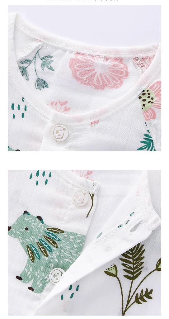 Jaydyequ Baby Pajamas Thin Cotton Long Flamingo 80cm Set, Spring/Summer/Autumn, Gauze, Front-Opening, Sleeves, Girls' Loungewear, Print,