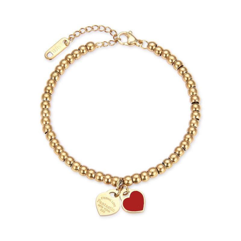 European and American Products 4mm Round Bead Bracelet, Titanium Steel Beaded Peach Heart Bracelet 2026