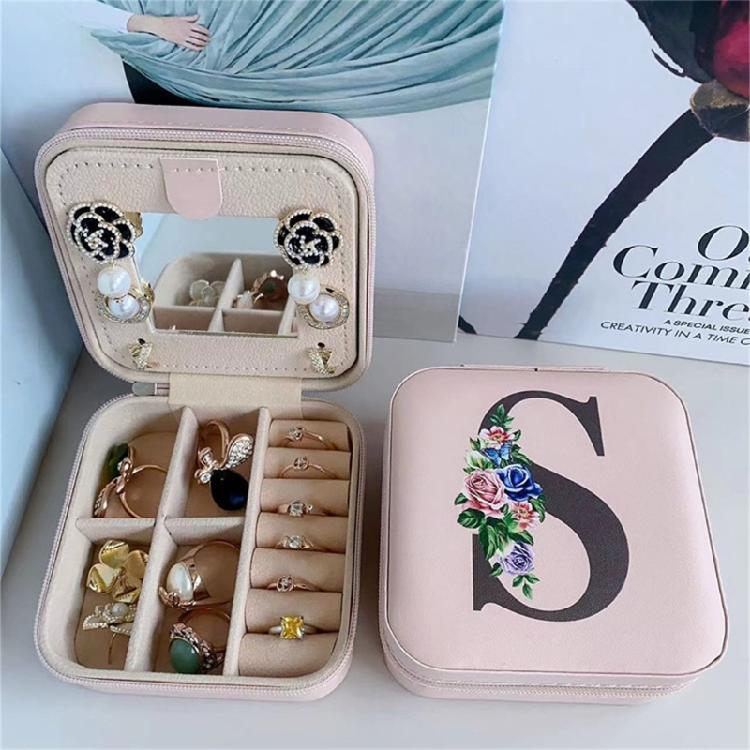 Jewelry Travel Organizers Letter Pattern Small Jewelry Container Fashion Portable Case PU Texture for Fashionable Lover