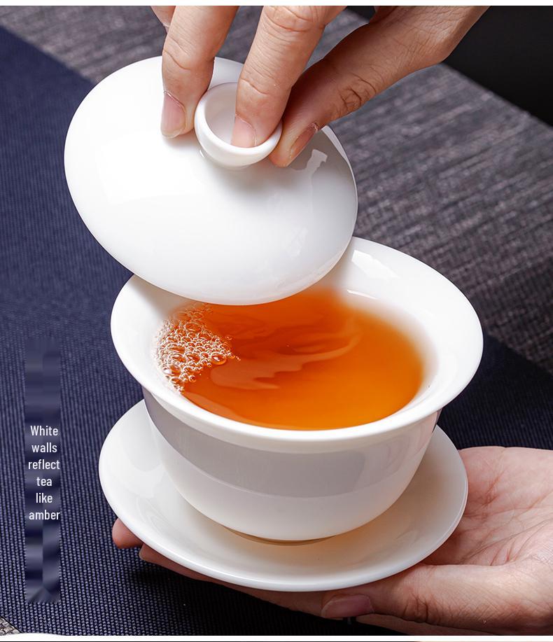 Mutton Fat White Porcelain Kung Fu Tea Set - Teapot, Gaiwan, and Teacup for Home & Office