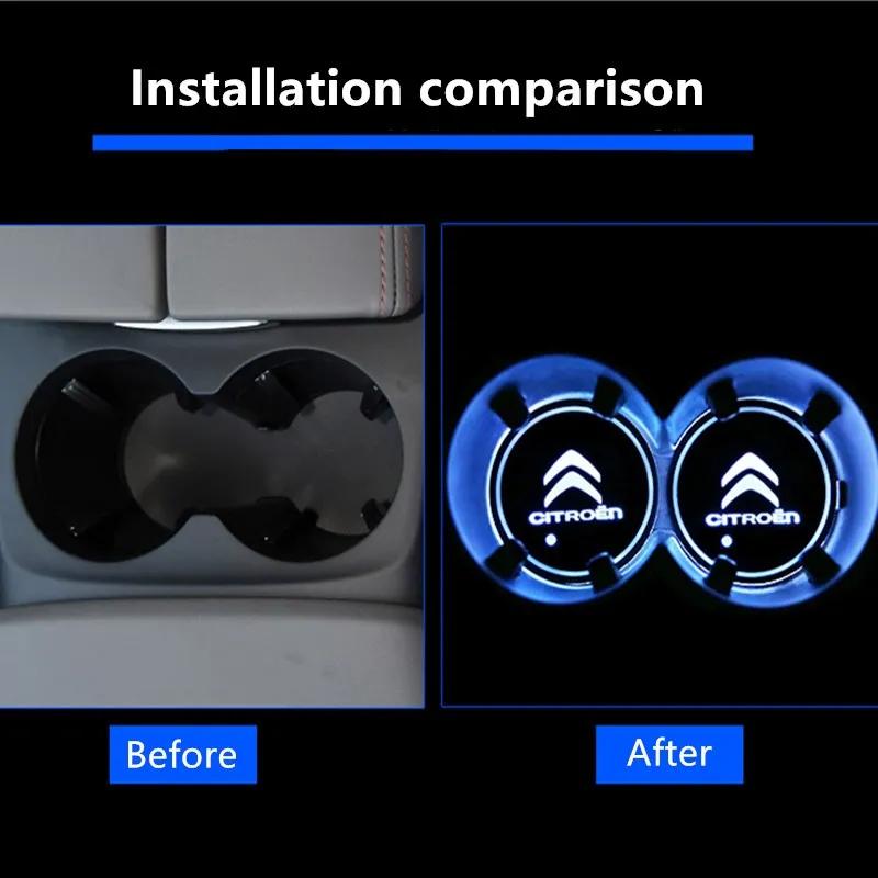 AJFJ2 Citroen LED Car Cup Holder Mat 7 Color Light Pad For Citroen C1 C2 C3 C4 C5 C-Elysee Berlingo Cactus Auto Interior Accessories