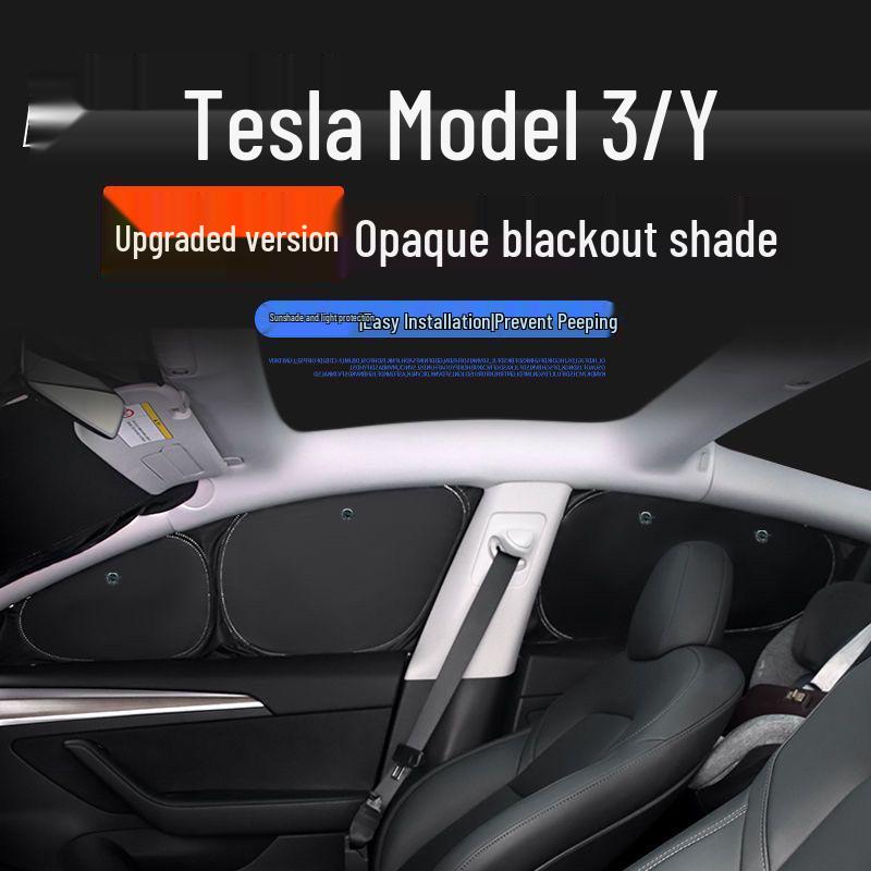 Tesla Model 3/Y Sunshade: Refresh Version Opaque Camping Privacy Curtain with Suction Cups