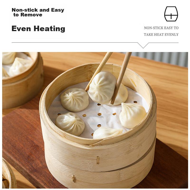 MEIJINJIA Steamer Paper, 20cm X 100 Sheets, Disposable Food-Grade Paper for Buns And Mantou, Non-Stick Household Steamer Liner Paper, Round Shape