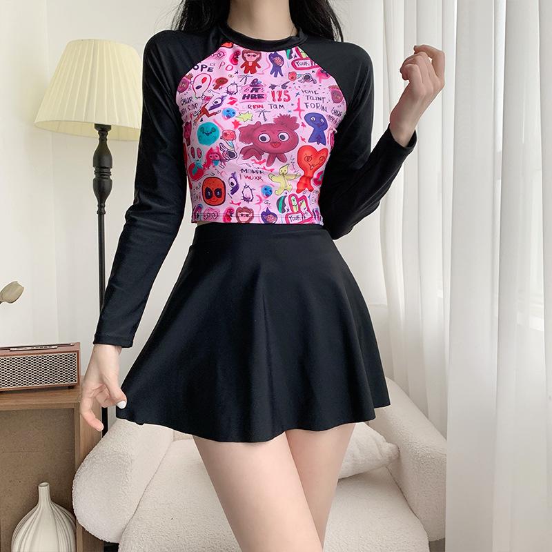 

Новый милый солнцезащитный купальник с длинным рукавом, из двух частей, цельный, с контролем живота Large чёрный