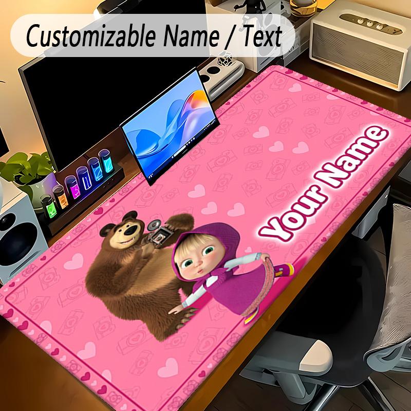 Large Mouse PadMasha and the Bear Custom Name Text Personalized Desk Mat Non Slip Gaming Pad