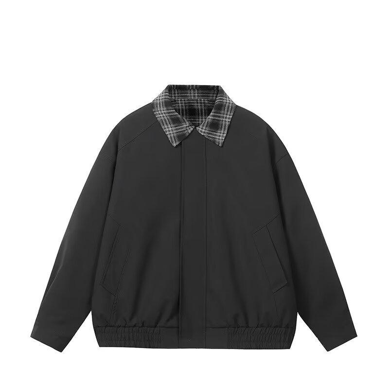 Men's Retro Lapel Two-Piece Look Jacket - Autumn/Winter Trendy Casual Loose Baseball Style