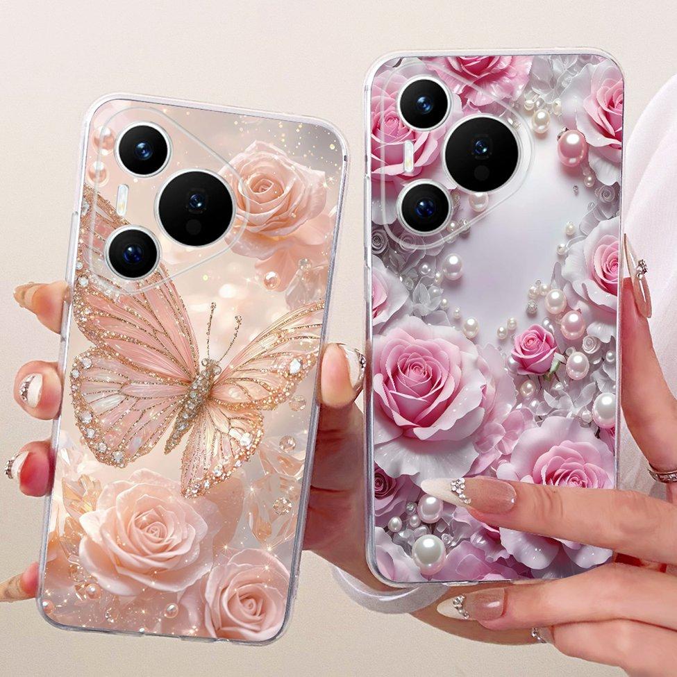 For Huawei Pura 70 Clear Case Aesthetic Luxury Cute Fashion Flowers Funny Painted Casing For Huawei ADY-LX9 ADY-AL00