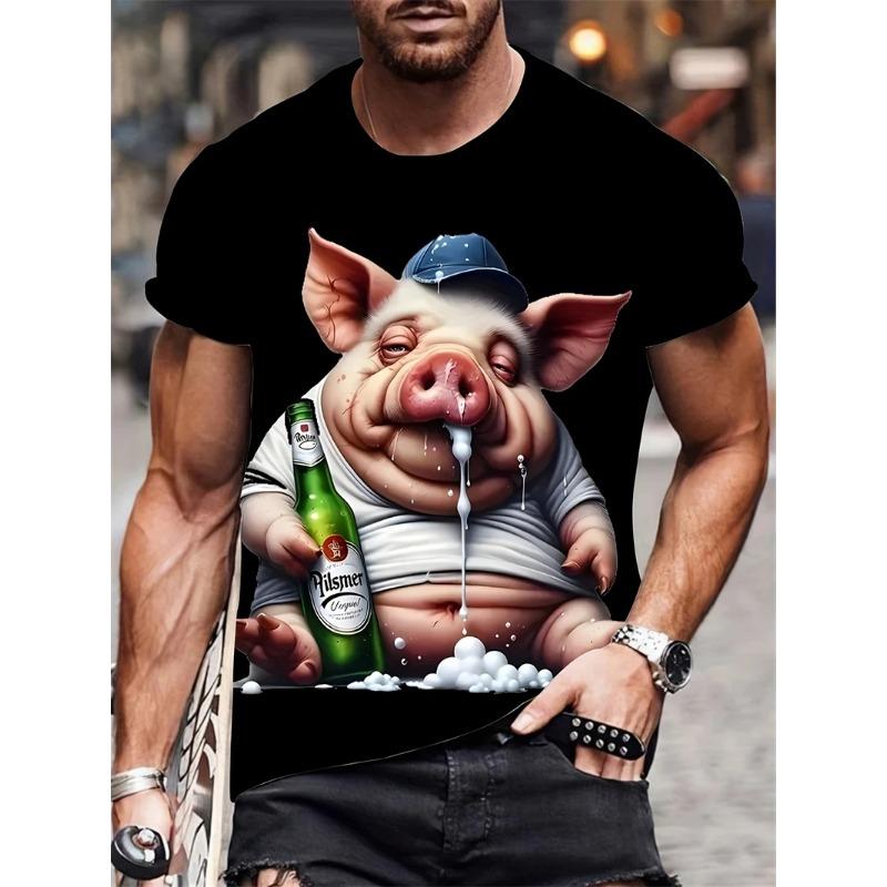 Summer Round Neck Funny Cartoon Pattern 3D Print Top Fashionable Casual Short Sleeved Men's T-shirts