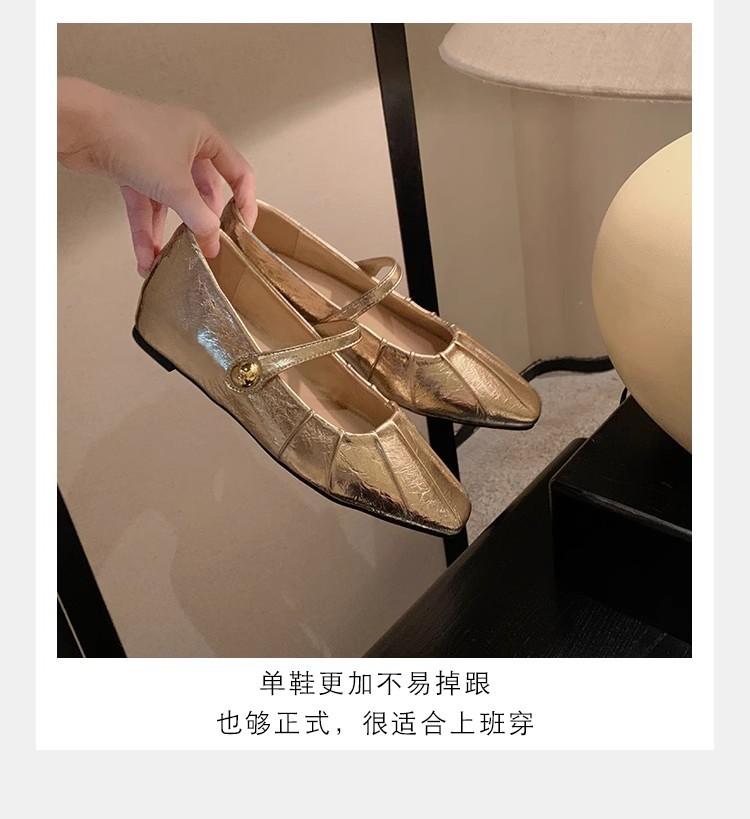 Grape mother of the same style, temperament small square head folds, word with shallow mouth Mary Jane single shoes bag head half drag sandals women
