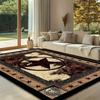 Western Texas Lone Star Cowhide Texture Large Felt Area Rug Non Slip Vintage Living Room Floor Carpet