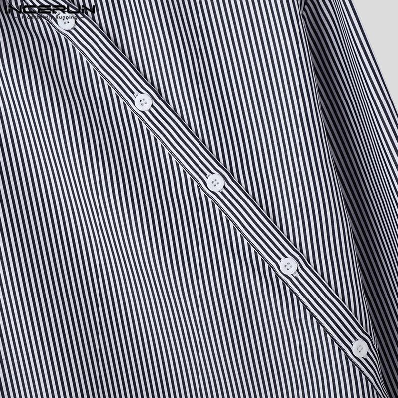 INCERUN Herren Umlegekragen Langarm Schräge Knöpfe Gestreift Locker Lässige Hemden