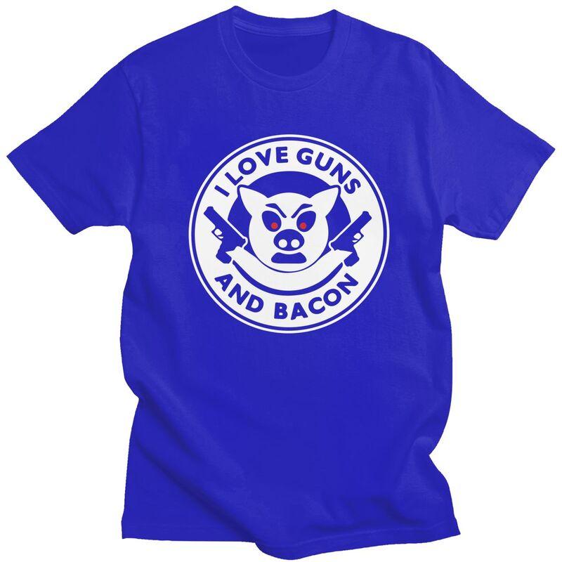 Custom I Love Guns And Bacon Tshirts for Men Short Sleeve Leisure T Shirt Tshirt Pure Cotton Tee Gift