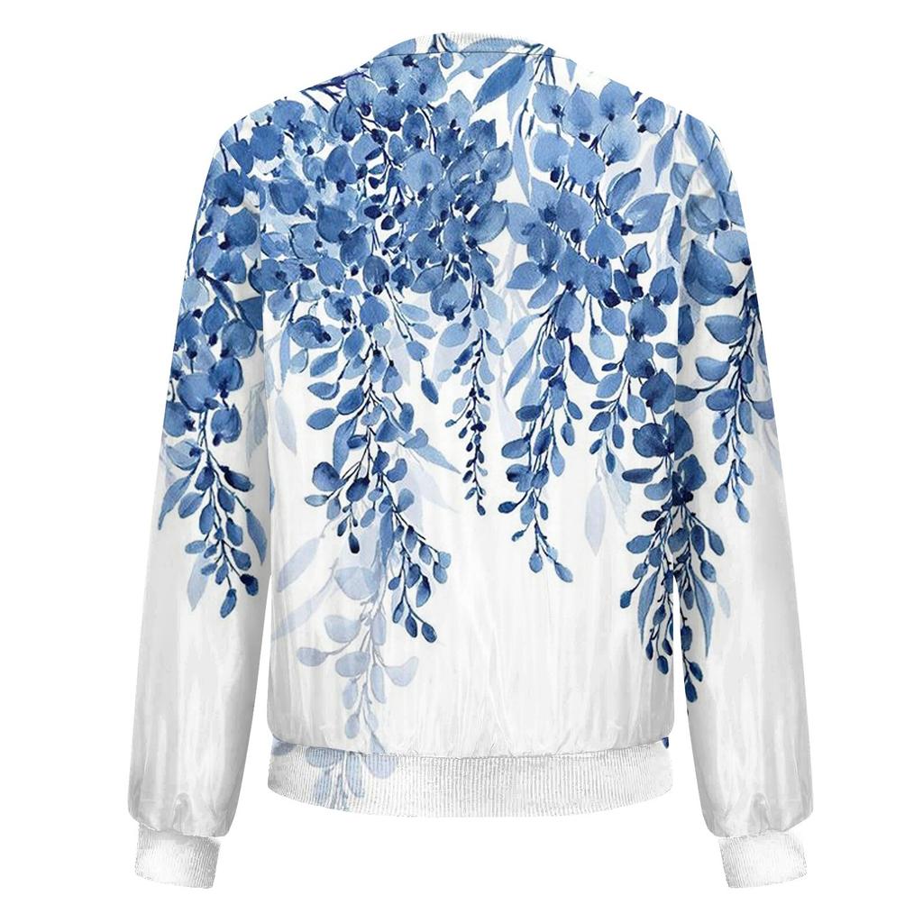 Women's  Outerwear Print Long Sleeve Casual Zipper Tops Cardigan Shirt Slim Jacket For Women